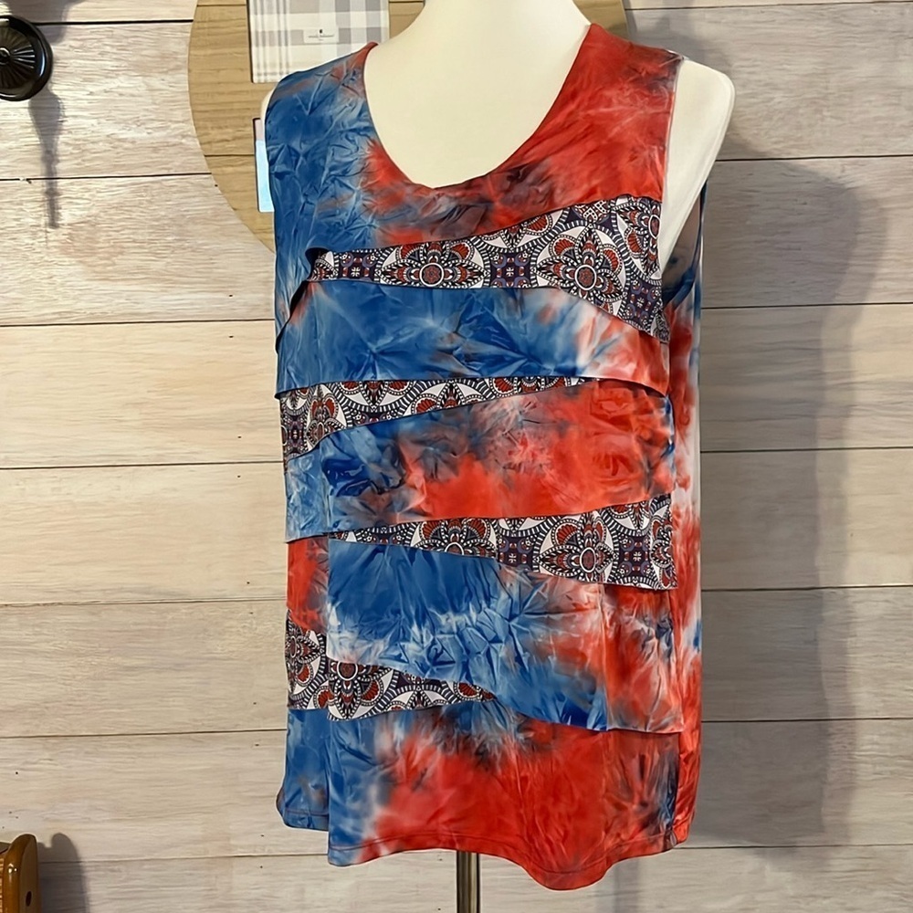 Energe Red Blue Sleeveless Top L